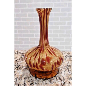 Murano White Cristal Amber Swirl Glass Vase Brown Tortoise Shell MCM Vintage